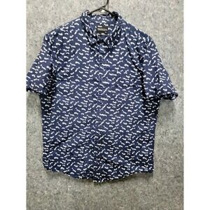 Public Opinion Mens  Blue‎ Short Sleeve Fish Bones Button Up Shirt Large